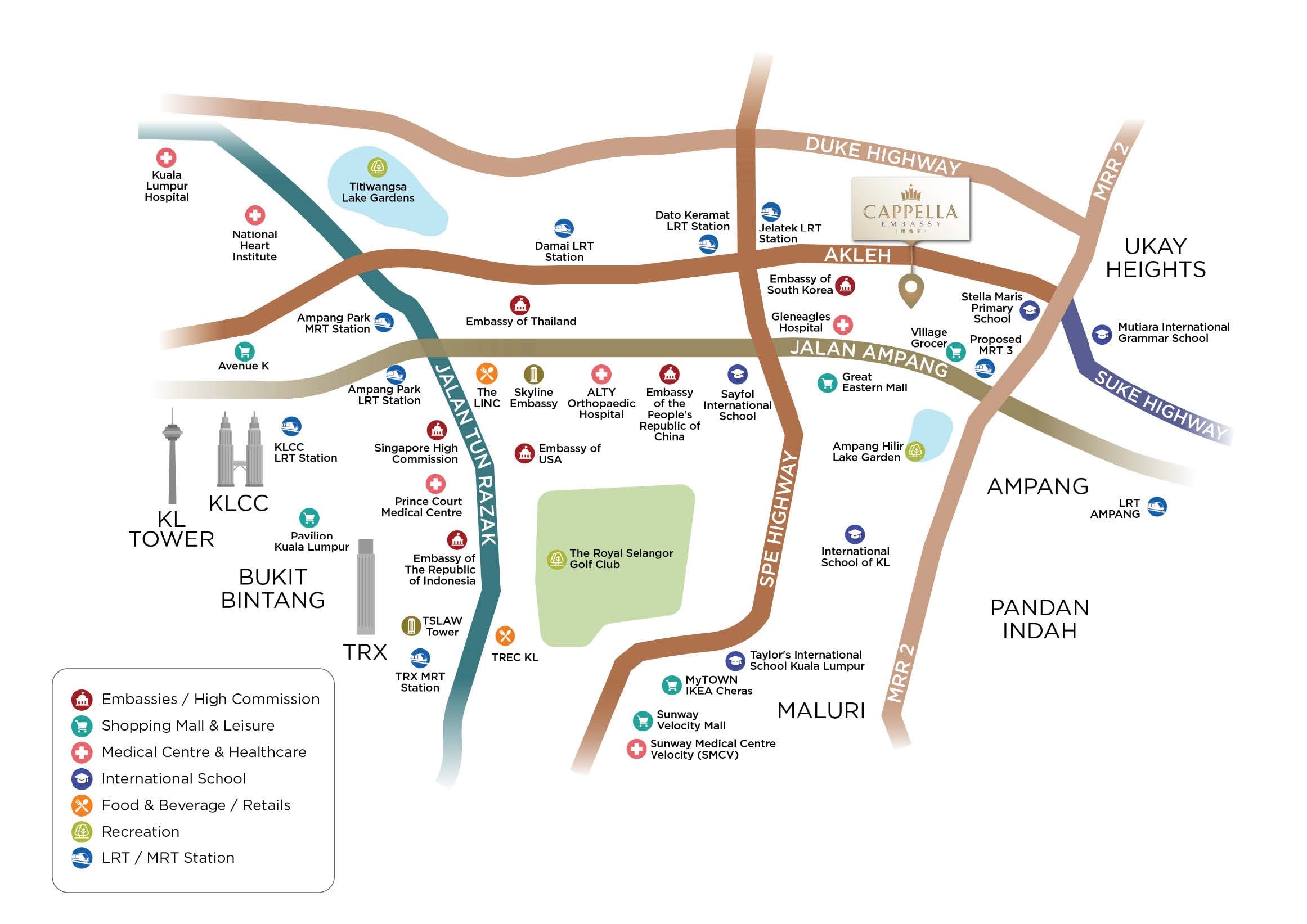 Cappella Embassy location map near Embassy Row, Ampang Hilir