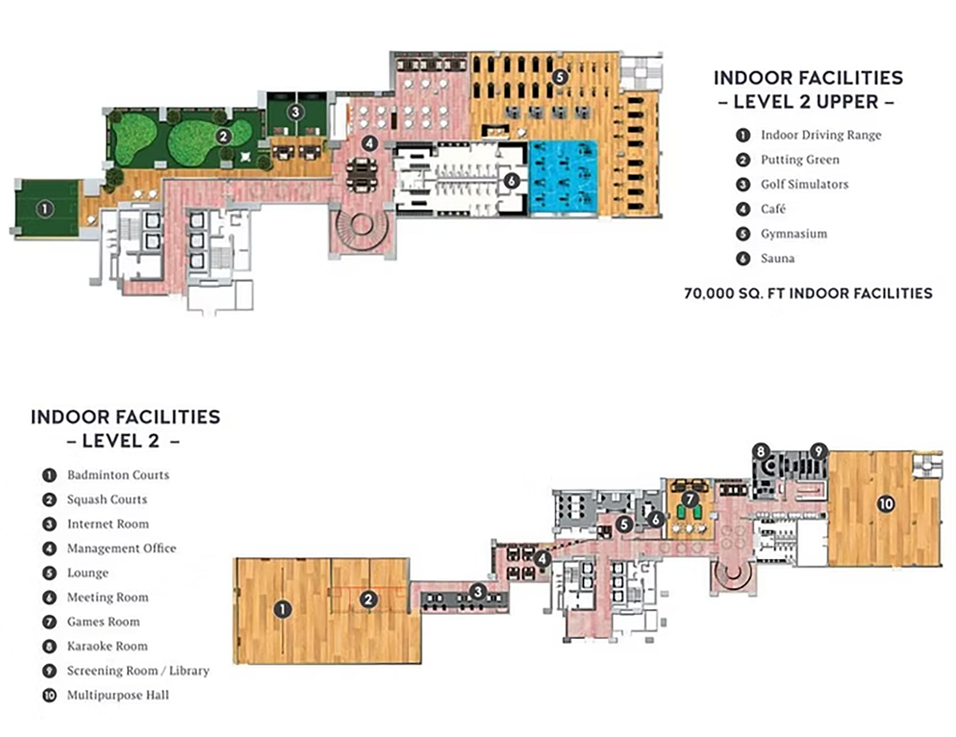 Cappella Embassy podium level facilities — swimming pools, gymnasium and gardens
